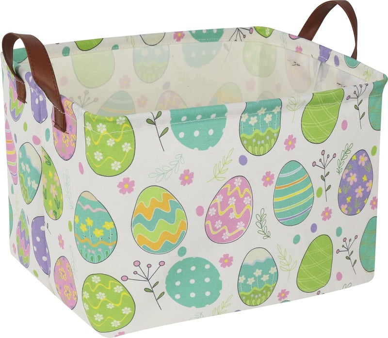 NTAOHAMPER Large ,Empty,Rectangular Colerful Eggs Basket for Boys and Girls Gift,Kids Toy Storage Bin with Hand Painted easter eggs,Baby Room Decor (Easter Basket) - Image 1